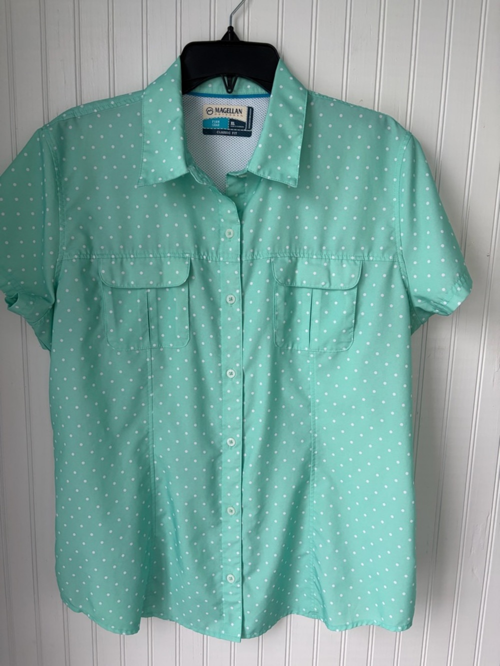 Magellan Ladies(XL)Outdoors Mint Polka Dot Short-Sleeve Button Shirt/Classic Fit